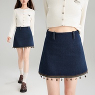 กระโปรงสั้นผ้ายีนส์ทรงเอเอวสูงสไตล์ย้อนยุค KEIKO ฤดูใบไม้ร่วง 2025 กระโปรงสั้นทรงเอทรงสลิมฟิตสำหรับส