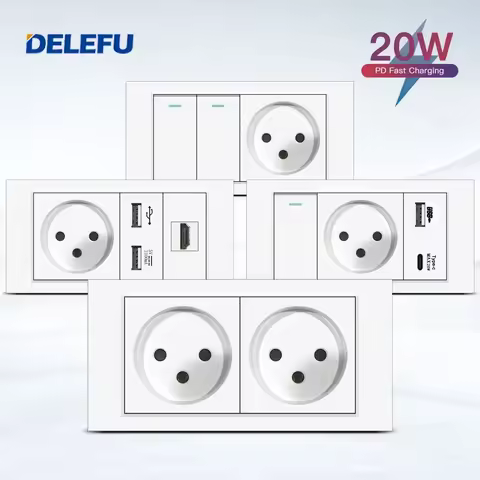 DELEFU Flame Retardant SC31 Panel 145mm White Israeli Standard USB Type C Fast Charging Wall Socket