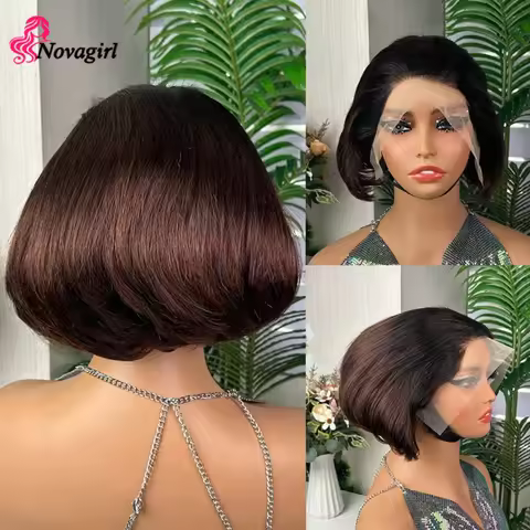 T1B/4# 13x4 Lace Front 210% Density SDD Pixie Wigs 100% Human Hair Pre-Plucked Transparent Lace Braz
