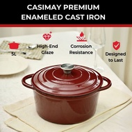 Enameled Cast Iron Classic Casserole 26cm 5L –Dutch Oven Stew SoupPot Sourdough Induction