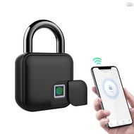 Ť  Smart Padlock Fingerprint &amp; APP Unlocking 300mAh Rechargeable Fingerprint BT Lock Keyless 10 Sets Fingerprints IP65 Waterproof Anti-Theft Security Padlock Door Luggage Case Outdoor (Black)