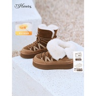 73hours Women's Shoes Fluffy Clouds Winter New Style Round Toe Thick-Soled Warm Fleece-Fleece-Flee