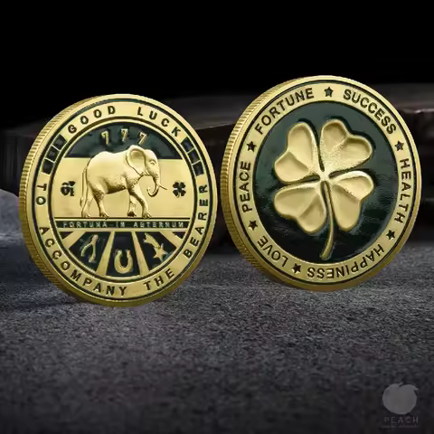 Lucky Four-Leaf Clover Painted Coin – 4cm Round Metal Souvenir, Challenge Commemorative Coin for Hom