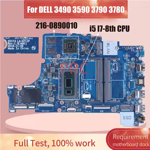 EDI73 LA-G711P For DELL Inspiron 3490 3590 3790 3780 Laptop Motherboard 0WTTRR 0VT31N Core i5 i7-8th