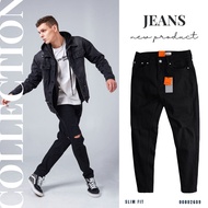 HEBOZ D004 black ripped slim jeans, men's stretch washed denim jeans - 00002609