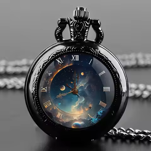 Unique Cosmic Star Roman Numerals Dual Dial Quartz Pocket Watch Women's Jewelry Accessories Clock Ch