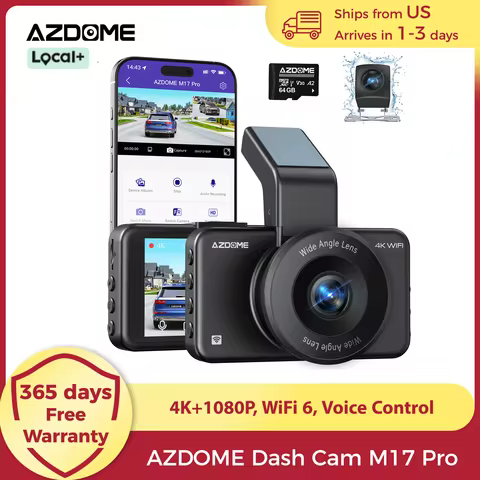 AZDOME Dash Cam M17 Pro 4K+1080P Front and Rear Dash Camera for Cars WiFi 6 ADAS Car DVR Voice Contr