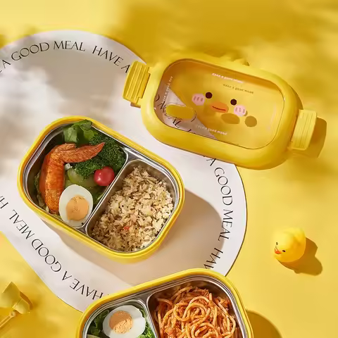 Stainless Steel Insulated Lunch Box Student Portable Lunch Box Portable Bento Box with Soup Bowl Div