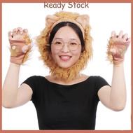 royal Halloween Costume Lion Plush Ears Headband Tail and Paws Kit Lion Fingerless Costume for Adult
