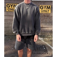 Cole Buxton Vintage Washed Distressed Terry Cloth Sporty Casual Round Neck Sweatshirt