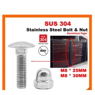 SUS 304 M8 Bolt and Nut stainless steel Aluminium gate panel gate pagar bolt nuts gate screw skru