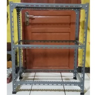 lemari penyimpanan rak rangka besi siku lubang 3 susun murah ukuran 80x40x100 tebal 1mm