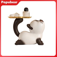 Popubear Cat Desk Decor Indoor Key Holder Siamese Cat Statue Candy Bowl – Multi-functional Key Jewel