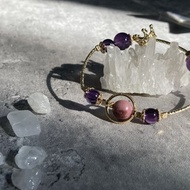 【玫夜王冠。天然水晶手串】薔薇輝石、巴西水晶、皇冠