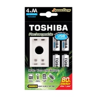 Toshiba 2-Slot USB Battery Charger with 4x AA Ni-MH Rechargeable