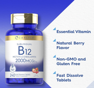 維他命B12 (甲鈷胺) 2000微克 240粒速溶片 - (神經健康/集中力/方便) 每粒含1000微克 - 平行進口 - EXP: 2028.07