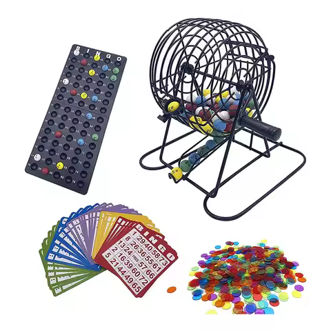 B29C-Deluxe Bingo Game Set with 6 Inch Bingo Cage, Bingo Master Board,75 Colored Balls , 50 Bingo Ca
