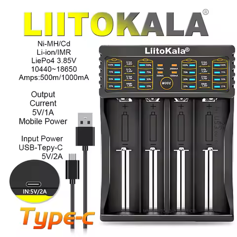 LiitoKala for 18650/26650/AA/AAA Batteries, LCD Display, Auto Detect, Overcharge Protection Lii-402 