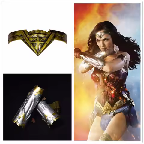 Cosplay Superhero Wonder Women Diana Prince Armband Gauntlet and Tiara Headband Crown Wrist Costume 
