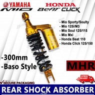 Mio Beat Click MHR Rear Shock Absorber 300mm Gold /Black Plug and play Mio sporty soul 125i beat cli