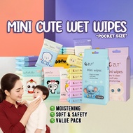 10Q Mini Cute Cartoon Baby Wet Wipes Pack of 20 | 10pcs/Pack | Pocket Size | Value Pack Borong | Wet