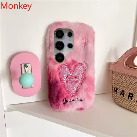 Embroidered Plush Fur Cute Love Phone Case For OPPO Reno 12 11 10 8 7 6 5 2 12F 11F 8Z 8T 7Z 6Z 2Z 2