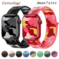 [HOT JUXXKWIHGWH 514] Camouflage ไนลอนสำหรับ Apple Watch Band 45มม. 41มม. 44มม. 40มม. 42มม. 38มม. สายนาฬิกาสร้อยข้อมือเข็มขัด Iwatch Series 4 3 5 6 7