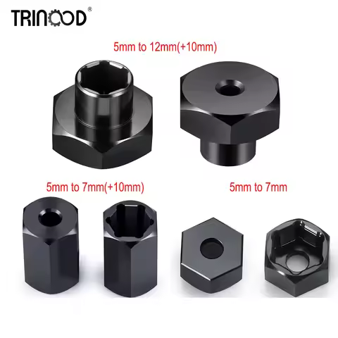 TRINOOD 4Pcs Aluminum Alloy 5mm to 12mm Hex Wheel Hub Adapters 5mm to 7mm Conversion for 1/10 RC Tru