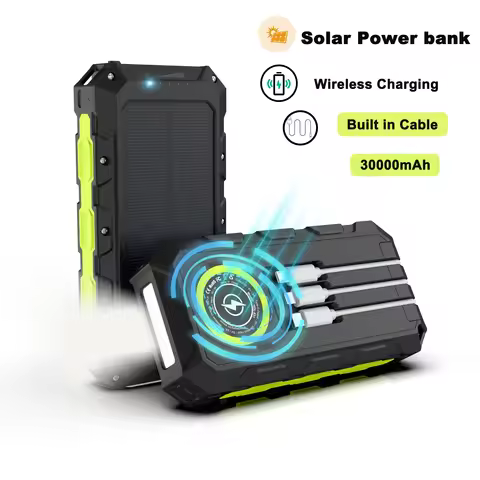30000mAh Power Bank Waterproof Solar Powerbank Wireless Charger For iPhone 15 14 Samsung Xiaomi Fast