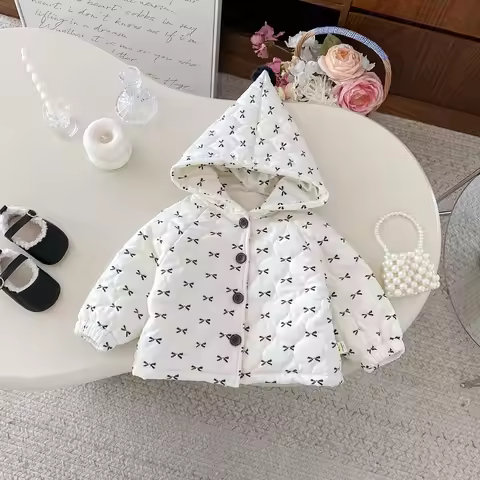 6659 Baby Coat 2025 Autumn Winter New Korean Sweet Bow Baby Girl's Coat Cotton-padded Jacket Girl Ba