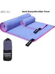 2入組緬地紫色速乾毛巾和浴巾,精細纖維雙面絨面游泳沙灘毛巾,適用於室內外運動、健身、露營和旅行配件
