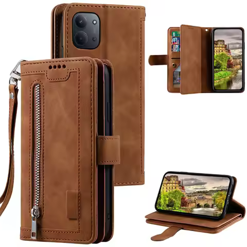 For Xiaomi Redmi 15C 5G 4G 2025 Flip Case 9-Card Zipper Leather Magnet Etui For Redmi 15 C 14C 14R 1