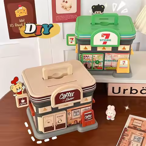 Portable Store Shaped Money Box Plastic Key Lock Cash Box Students Creative Piggy Bank Safe Savings 