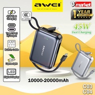 【3C Certified】Awei C03 20000mAh Powerbank 45W Fast Charging Power Bank Awei C04 10000mAh Powerbank A