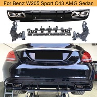 Car Rear Bumper Diffuser Lip with Exhaust Tips for Mercedes Benz C-Class W205 C200 C300 C350 C400 C4