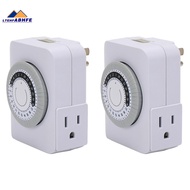 US Plug, 2Pcs 24-Hour Outlet Timer with 2 Grounded Outlets Programmable Timer Timer Outlet for Elect
