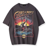 [Hot] ISNเสื้อยืดผ้าฝ้ายพิมพ์ลายเสื้อยืด ลายวง OVERSIZE BAND GUNS N ROSES VINTAGE TEE (สีเทาเข้ม)