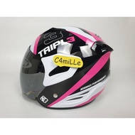 [AMAN] HELM KEREN HELM GM FIGHTER MOTIF TRIPLE WHITE PINK HALF FACE