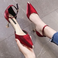 YK8 high heels women shoes wedges Women s high heels Korean style buckle stiletto point toe wedding 