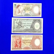 Uang Lama INDONESIA : 5, 50 &amp; 100 Rupiah. UNC