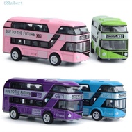 HUBERT Diecast Cars Toy 4 Wheels Birthday Gift City Tourist Car Doors Open Close FLashing With Music Educational Toys Toy Vehicles Double Decker Bus