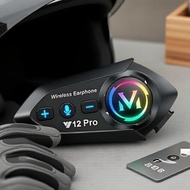Y12 Pro Motorcycle Bluetooth Earbuds: 500m Intercom, IP56 Waterproof, RGB Ambient Light, Dual Mic, J