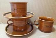 早期手拉坏陶瓷咖啡杯 茶杯 咖啡杯盤組- 3杯2盤合售