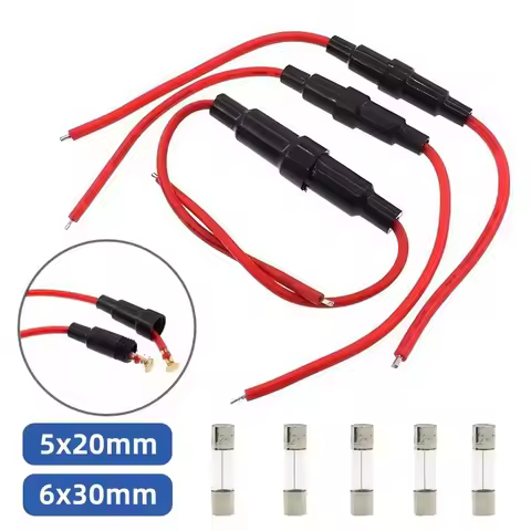 5Set 5*20mm 6*30mm Glass Fuse Holder Screw Type 5X20mm with 22AWG Wire Cable 250V 5X20MM Glass Fuse 