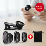 3in1 Fisheye Wide Angle Macro Lens for iPhone Xiaomi Redmi 3IN1 Zoom Fish Eye Lens for Smartphone wi