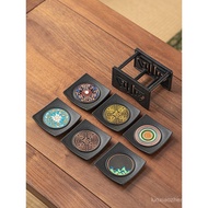 Chinese-style tea ceremony coasters, square enamel tea cup holders, home-use raised-edge tea table n