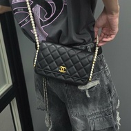 【有購證】小編實拍🔥 CHANEL 香奈兒 黑色羊皮 菱格 金珠 小珍珠鏈條 WOC 鏈條包