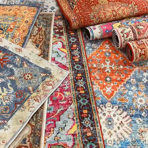 VIKAMA Moroccan Plush Carpet Home Decor Vintage Living Room Bedroom Large Area Carpet Machine Washab