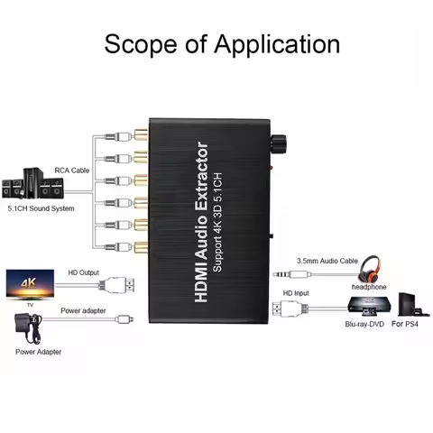 4K 3D 5.1 Channel 5.1CH Audio Extractor Decoder RCA HDMI Video Converter for PS4 Xbox DVD Laptop PC 