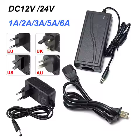 Universal AC110-240V to DC12V/24V 1A-6A Power Adapter with EU US AU UK Plugs for LED Strip Light Cha